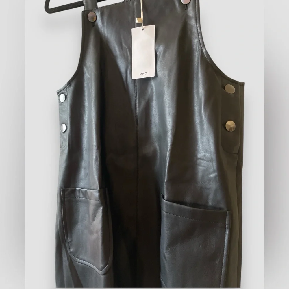 MNG by Mango Kids Faux Leather Pinafore Dress Black Girl’s Sz 13-14 NWT